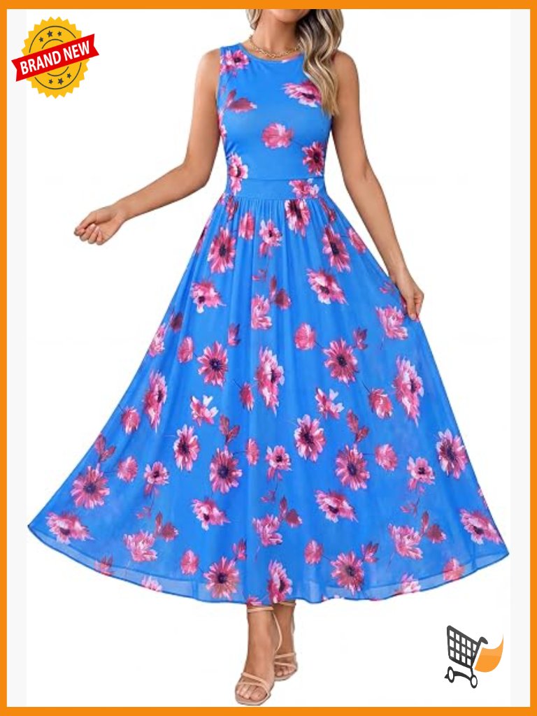 Sleeveless Flowy Maxi Dress With Pockets Casual Wedding Guest Sundress